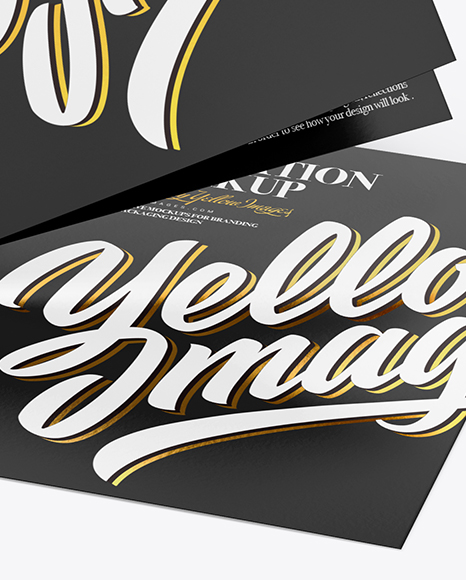 A5 Invitation Brochures Mockup In Stationery Mockups On Yellow Images Object Mockups