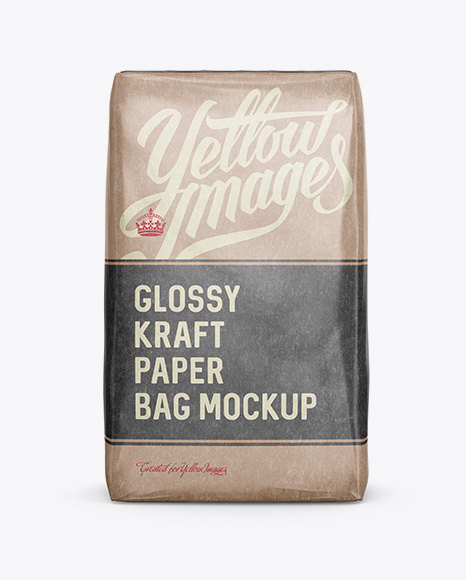 Glossy Kraft Paper Bag Mockup Front View In Bag Sack Mockups On Yellow Images Object Mockups