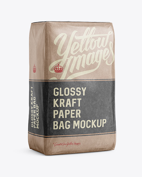 Download Glossy Kraft Paper Bag Mockup Halfside View In Bag Sack Mockups On Yellow Images Object Mockups