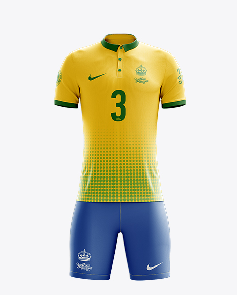 Men S Full Soccer Kit With Polo Shirt Mockup Front View In Apparel Mockups On Yellow Images Object Mockups