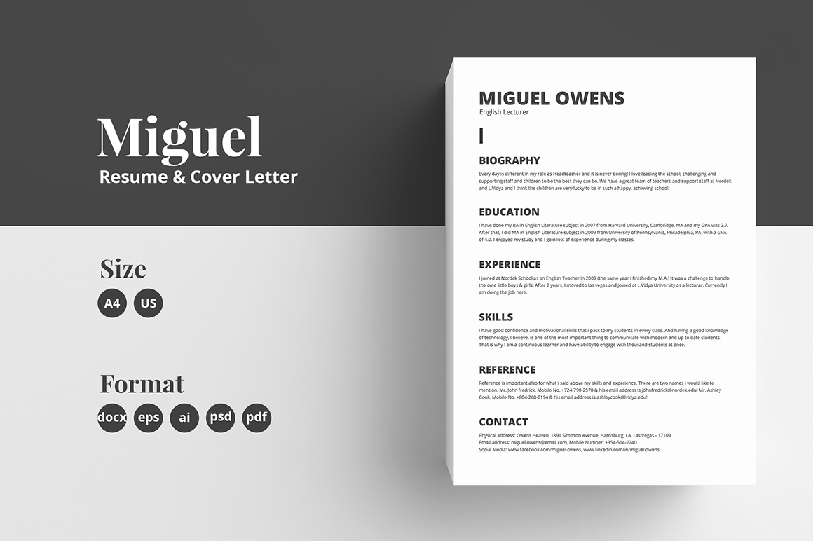 Download Resume Cv Template Miguel In Resume Templates On Yellow Images Creative Store PSD Mockup Templates