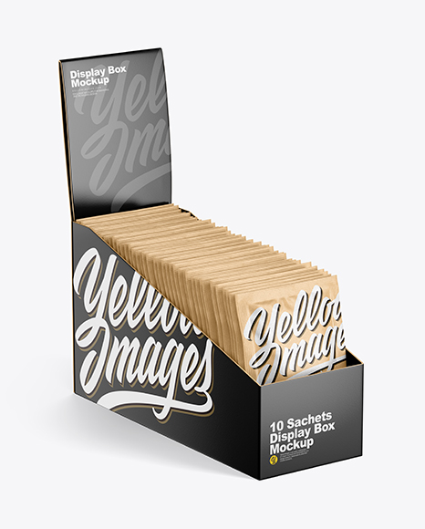 Download Display Box w/ Sachets Mockup in Box Mockups on Yellow ...