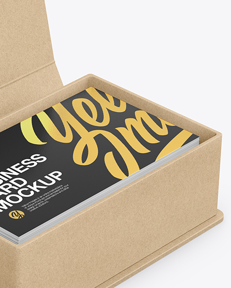 Download Kraft Paper Box W Business Cards Mockup In Box Mockups On Yellow Images Object Mockups PSD Mockup Templates