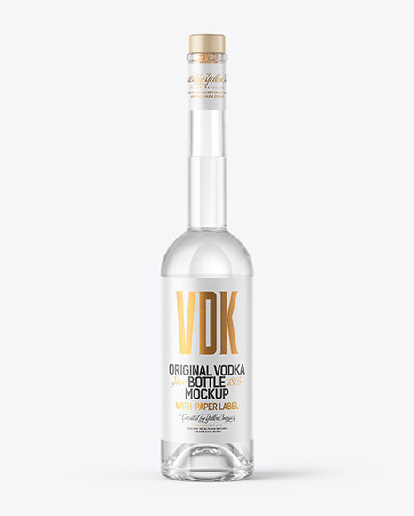 Vodka Bottle with Wooden Cap Mockup PSD #2