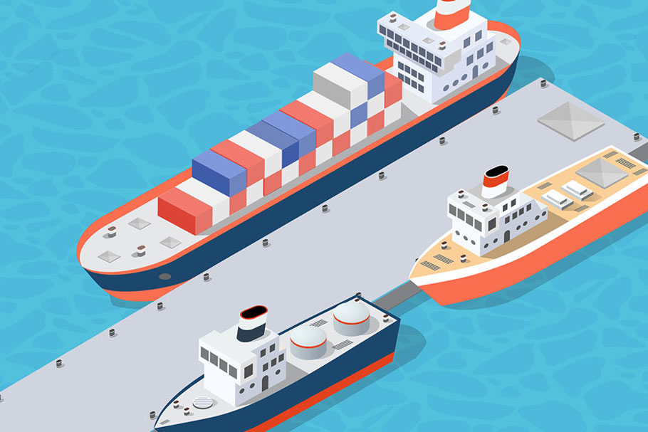 Isometric port cargo ship on Yellow Images Creative Store