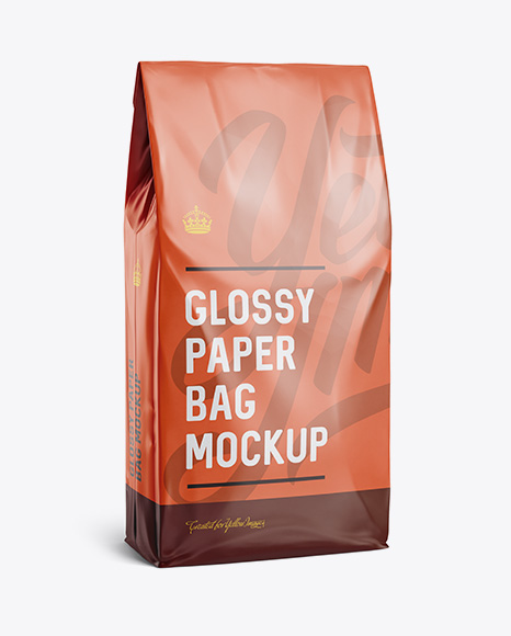 Glossy Paper Bag Mockup Halfside View In Bag Sack Mockups On Yellow Images Object Mockups