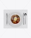 Plate with Beef Miso Soup and Cutlery Mockup - Top View in Object