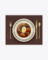 Plate with Beef Miso Soup and Cutlery Mockup - Top View