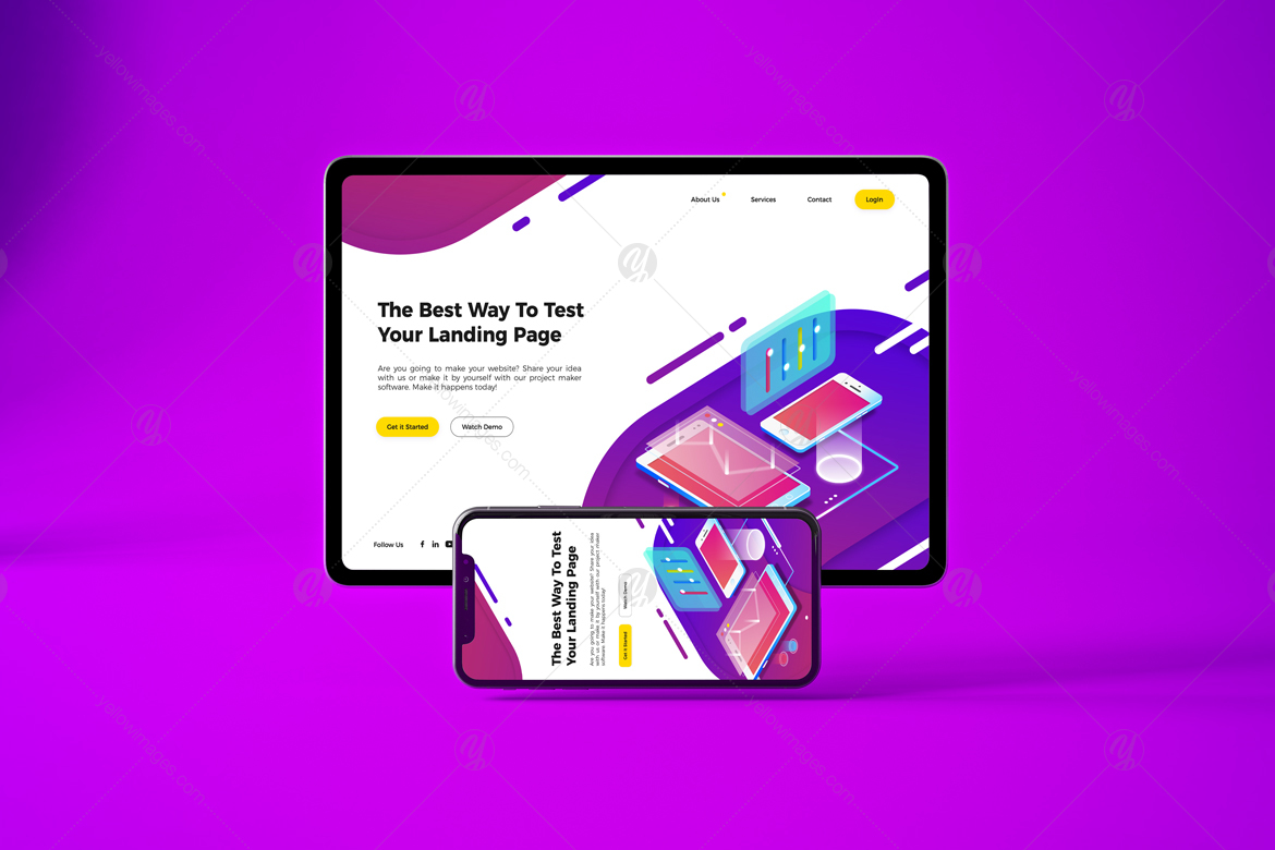 Download Iphone Xs Ipad Pro In Device Mockups On Yellow Images Creative Store Yellowimages Mockups