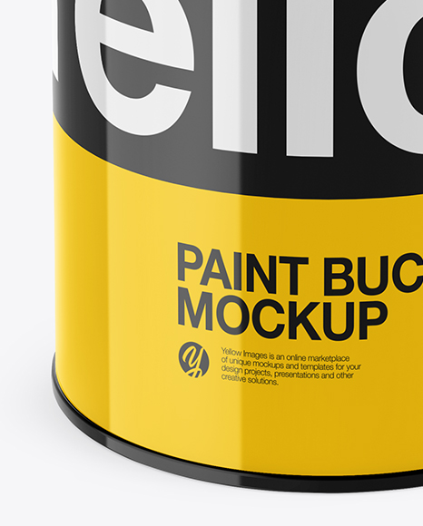 Opened Glossy Paint Bucket Mockup In Bucket Pail Mockups On Yellow Images Object Mockups