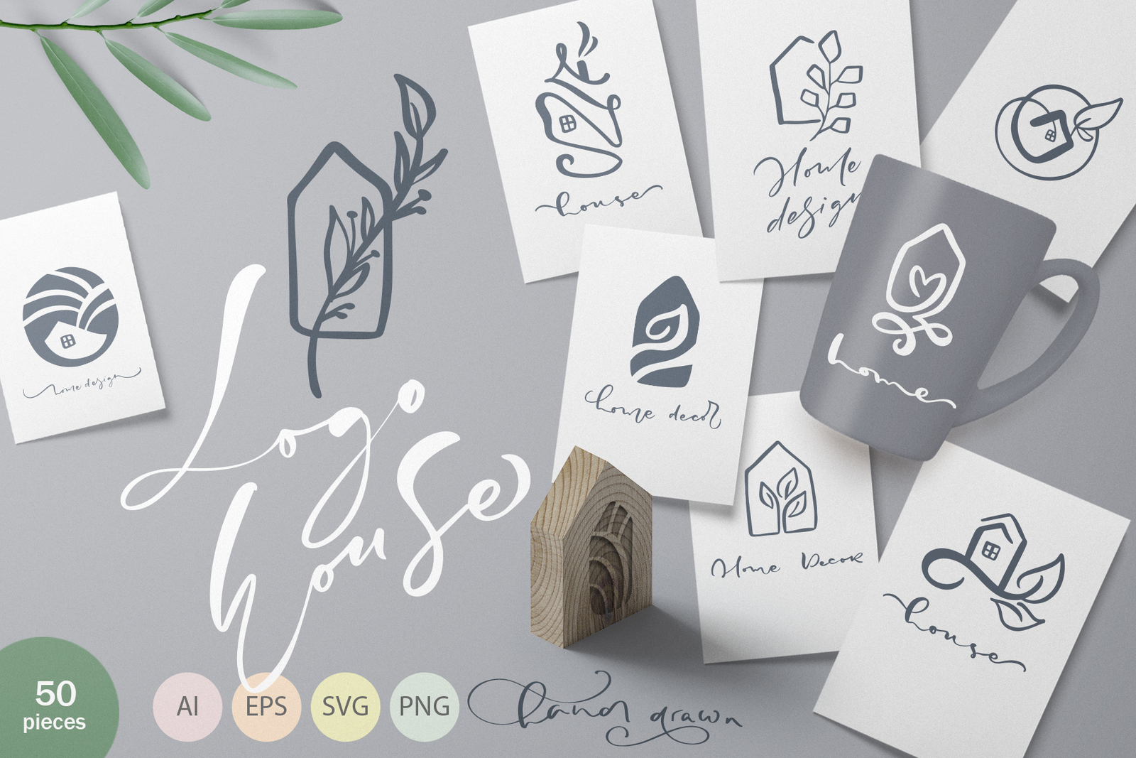 Download Hand Drawn Logo House Vector Elements Svg In Illustrations On Yellow Images Creative Store PSD Mockup Templates