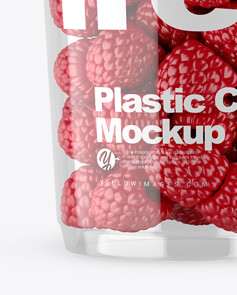 Download Plastic Cup With Raspberries Mockup In Cup Bowl Mockups On Yellow Images Object Mockups