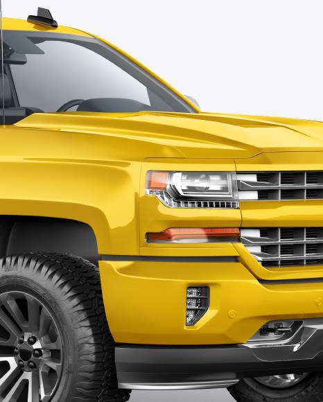 Full-Size Pickup Truck Mockup - Half Side View on Yellow Images Object