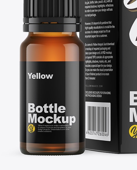 Amber Glass Bottle w  Box Mockup PSD #5