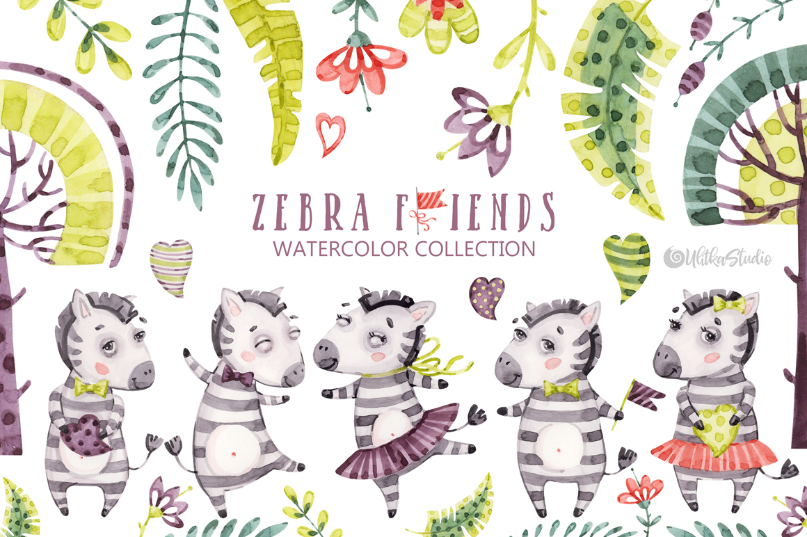 safari watercolor zebra clipart