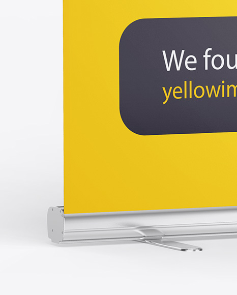 Glossy Roll Up Banner Mockup In Outdoor Advertising Mockups On Yellow Images Object Mockups