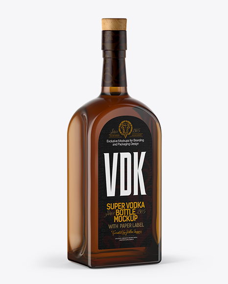 Square Amber Bottle with Vodka Mockup - download high resolution PSD