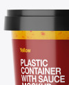 Glossy Plastic Container With Sauce Mockup - Eye-Level Shot in Pot