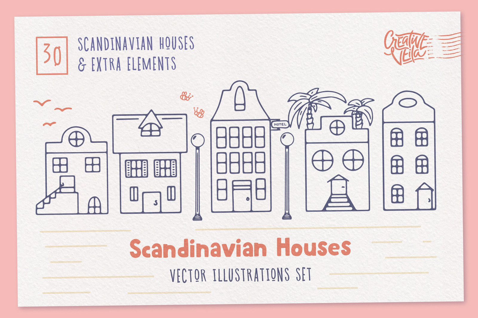 Download Scandinavian Houses Vector Images In Illustrations On Yellow Images Creative Store