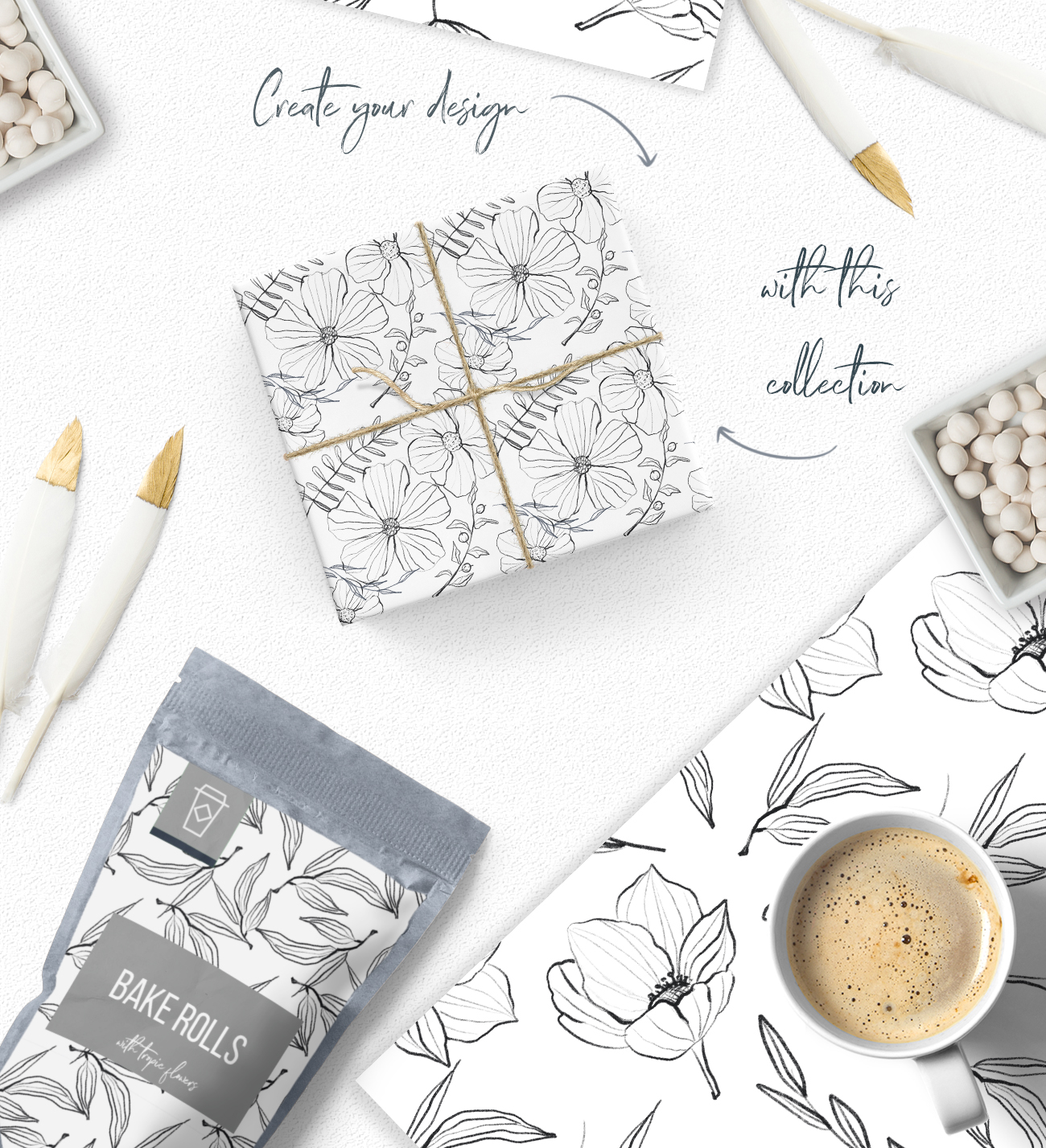 Flower and leaves sketch patterns