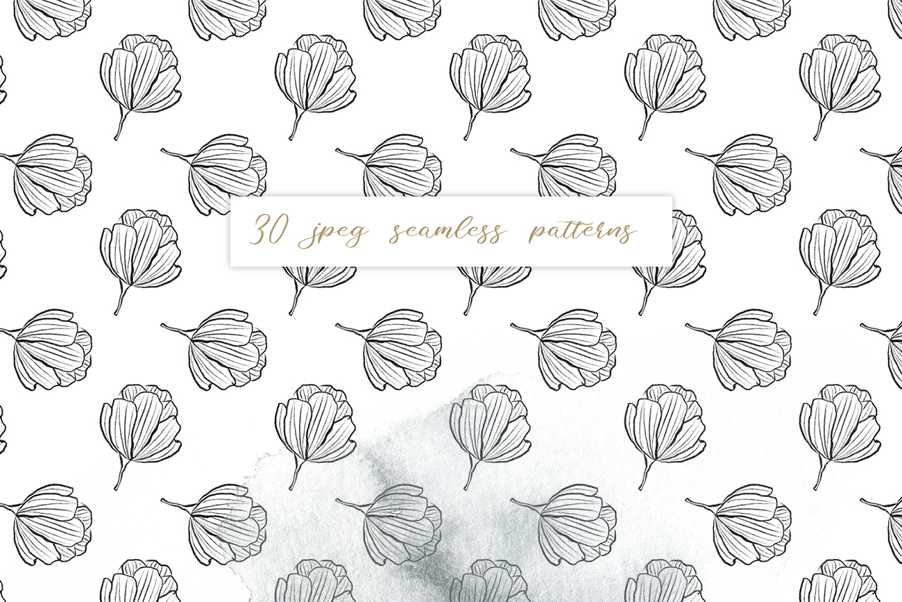 Flower and leaves sketch patterns