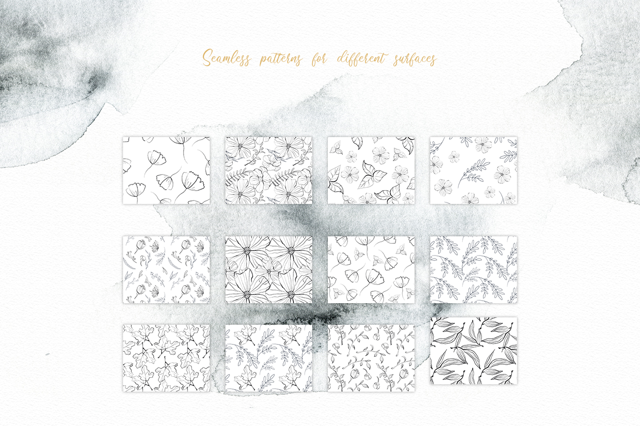 Flower and leaves sketch patterns