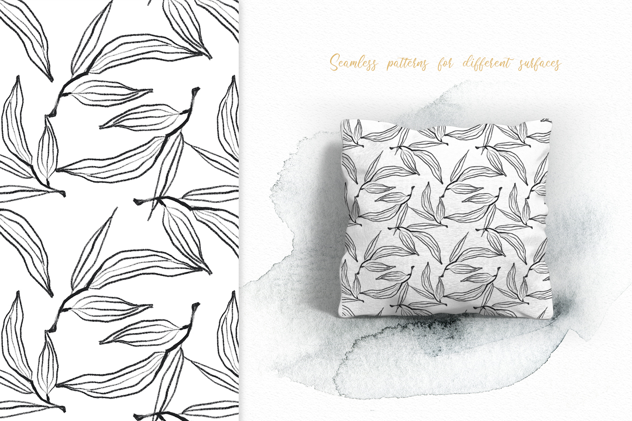 Flower and leaves sketch patterns