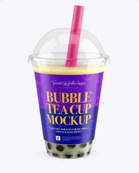 Download Banana Bubble Tea Cup Mockup - High-Angle View in Cup & Bowl Mockups on Yellow Images Object Mockups