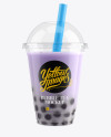 Download Blueberry Bubble Tea Cup Mockup - Front View in Cup & Bowl Mockups on Yellow Images Object Mockups