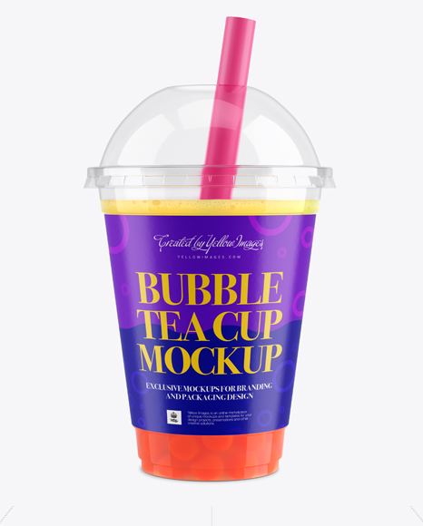 Download Orange Bubble Tea Cup Mockup - Front View in Cup & Bowl Mockups on Yellow Images Object Mockups