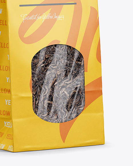 Download Paper Bag With Window Mockup Half Side View In Pouch Mockups On Yellow Images Object Mockups