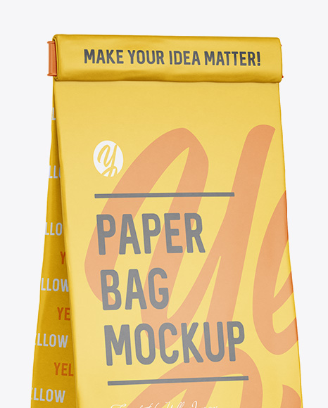 Download Paper Bag With Window Mockup Half Side View In Pouch Mockups On Yellow Images Object Mockups