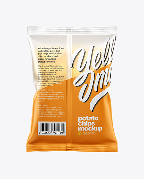 Frosted Bag With Potato Chips Mockup In Object Mockups On Yellow Images Object Mockups