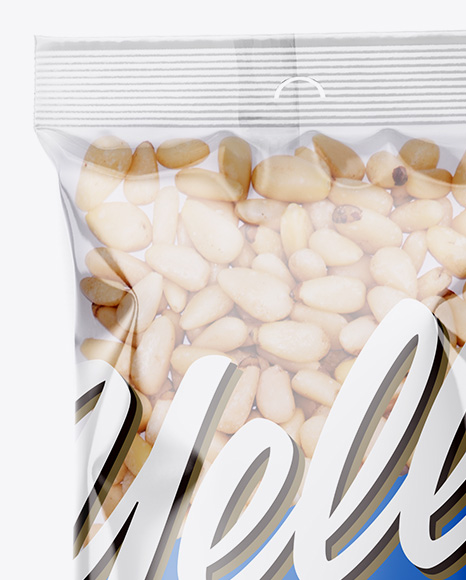 Download Clear Plastic Pack w/ Pine Nuts Mockup in Flow-Pack Mockups on Yellow Images Object Mockups