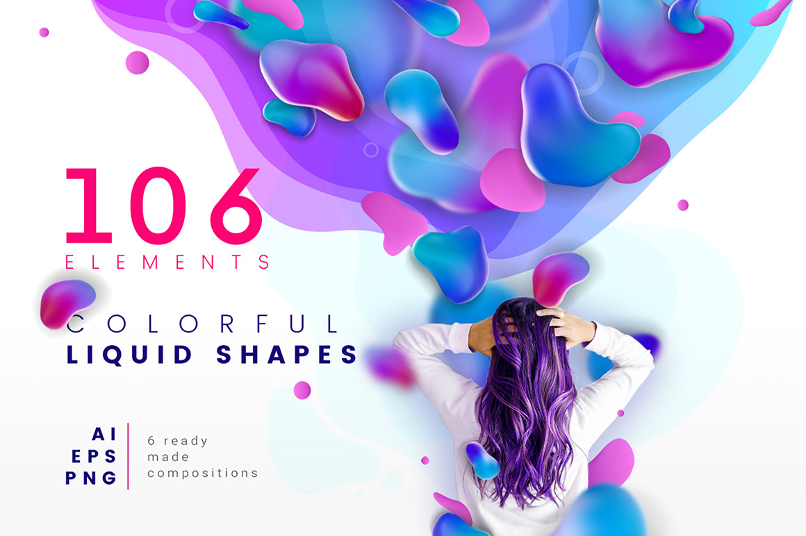 Download Set Of Graphic Elements Colorful Liquid Shapes In Design Elements On Yellow Images Creative Store