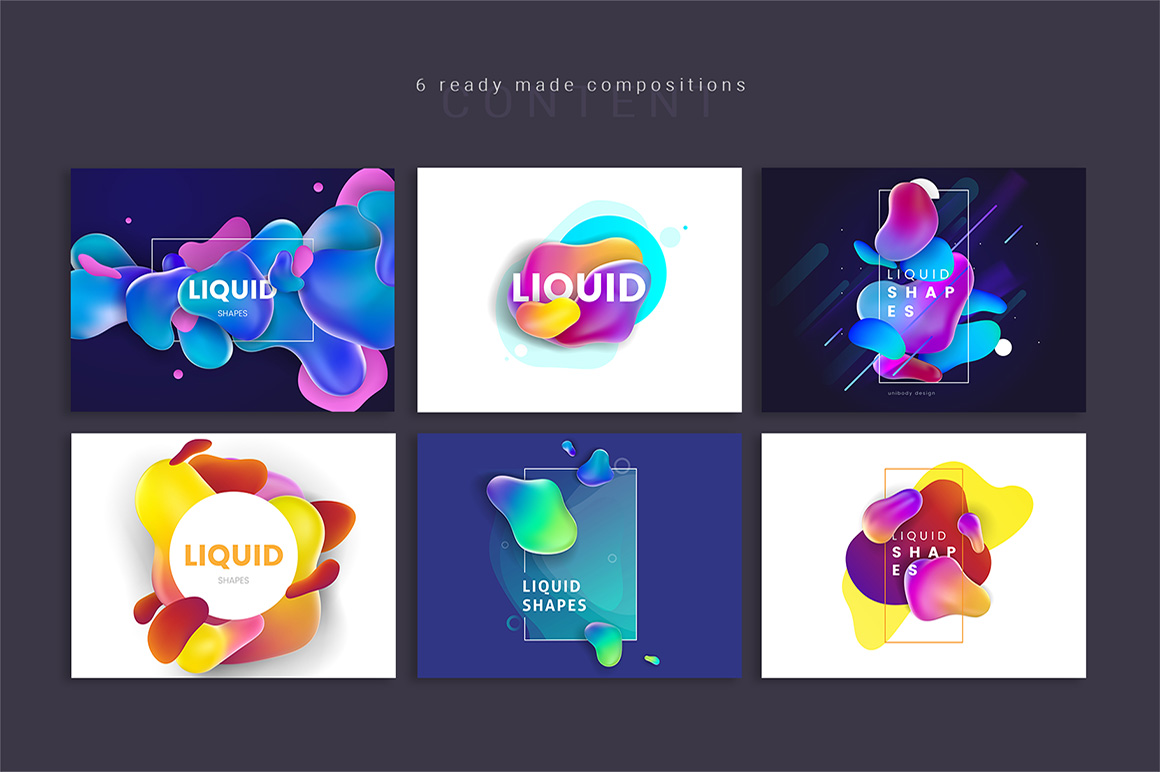 Download Set Of Graphic Elements Colorful Liquid Shapes In Design Elements On Yellow Images Creative Store