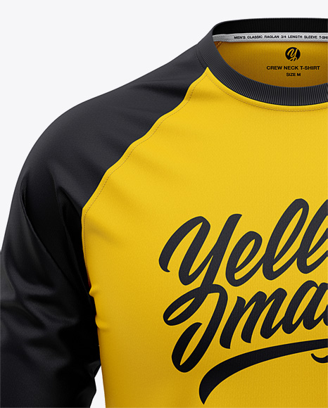 Men S Raglan 3 4 Length Sleeve T Shirt Mockup Front View In Apparel Mockups On Yellow Images Object Mockups