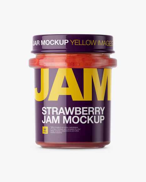 Download Glass Strawberry Jam Jar Mockup Front View In Jar Mockups On Yellow Images Object Mockups PSD Mockup Templates