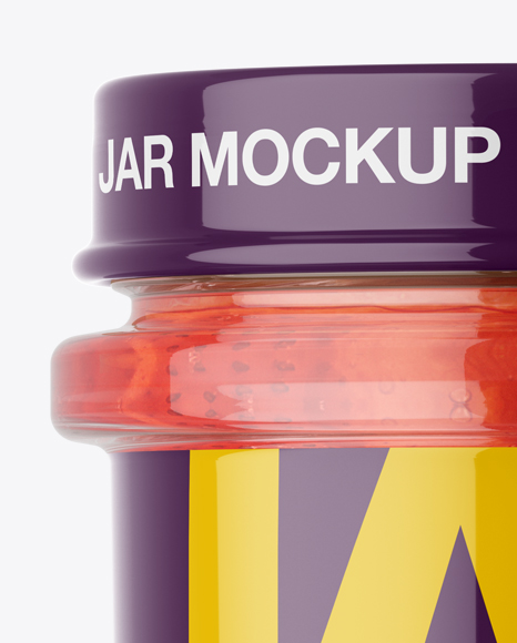 Download Glass Strawberry Jam Jar Mockup Front View In Jar Mockups On Yellow Images Object Mockups PSD Mockup Templates