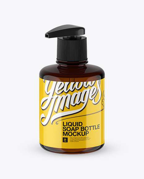 Amber Liquid Soap Bottle with Pump Mockup - Halfside View (High-Angle