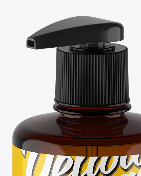 Amber Liquid Soap Bottle with Pump Mockup - Halfside View (High-Angle