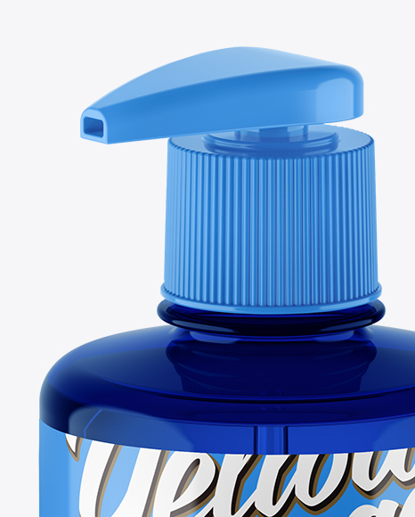 Blue Liquid Soap Bottle with Pump Mockup   Halfside View (High Angle Shot) PSD #2