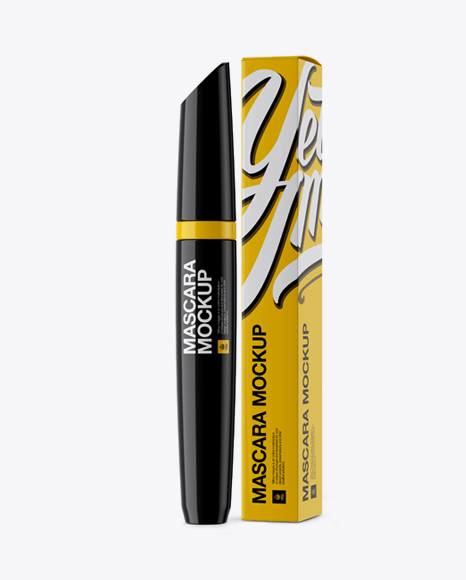 Download Glossy Mascara With Box Mockup In Tube Mockups On Yellow Images Object Mockups