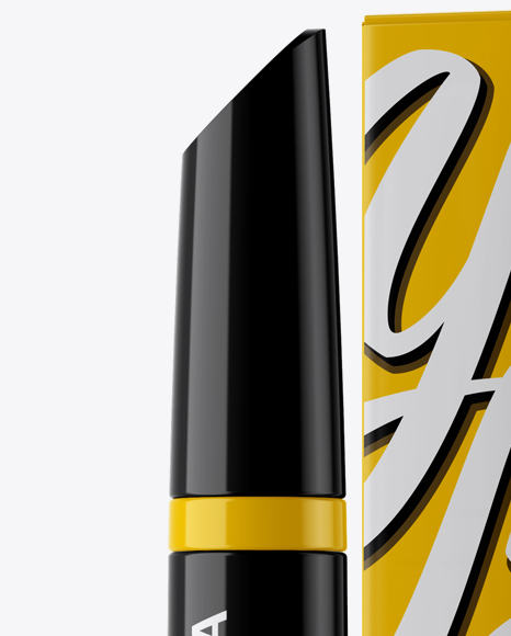 Download Glossy Mascara with Box Mockup in Tube Mockups on Yellow Images Object Mockups