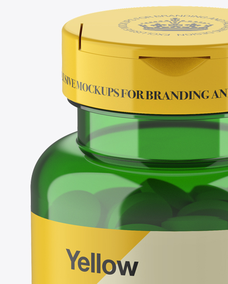 Green Pill Bottle Mockup High Angle Shot In Bottle Mockups On Yellow Images Object Mockups