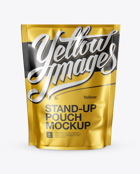 Download Matte Metallic Stand-up Pouch Mockup - Front View in Pouch Mockups on Yellow Images Object Mockups