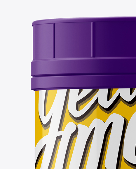 Matte Plastic Jar with Glossy Label Mockup - Front View on Yellow