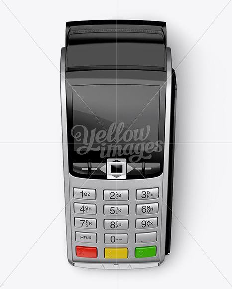 Download Payment Terminal W Label Mockup Top View In Device Mockups On Yellow Images Object Mockups PSD Mockup Templates