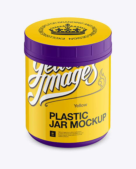 Matte Plastic Jar with Glossy Label Mockup (High-Angle Shot) on Yellow