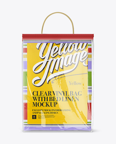 Download Clear Vinyl Bag With Bed Linen Mockup Front Side Back View In Packaging Mockups On Yellow Images Object Mockups